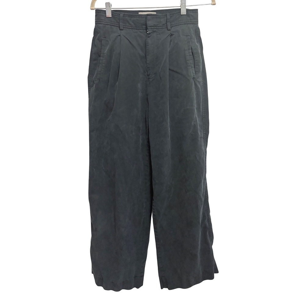 Everlane Way-High Drape Pant Black Wide Leg Trousers Pleated Tencel Cotton 28